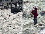 01 Woman Crossing Roaring Astor River Standing On Single Wire As we drove up the Astor Valley from Tarashing towards the Karakoram Highway, I was shocked to see a woman crossing the roaring Astor River standing on a single wire, holding another wire above her.